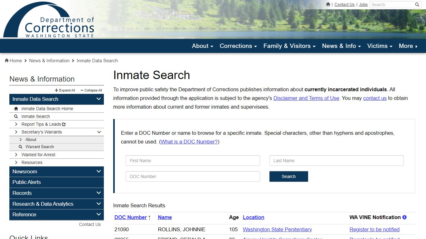 Inmate Search | Washington State Department of Corrections